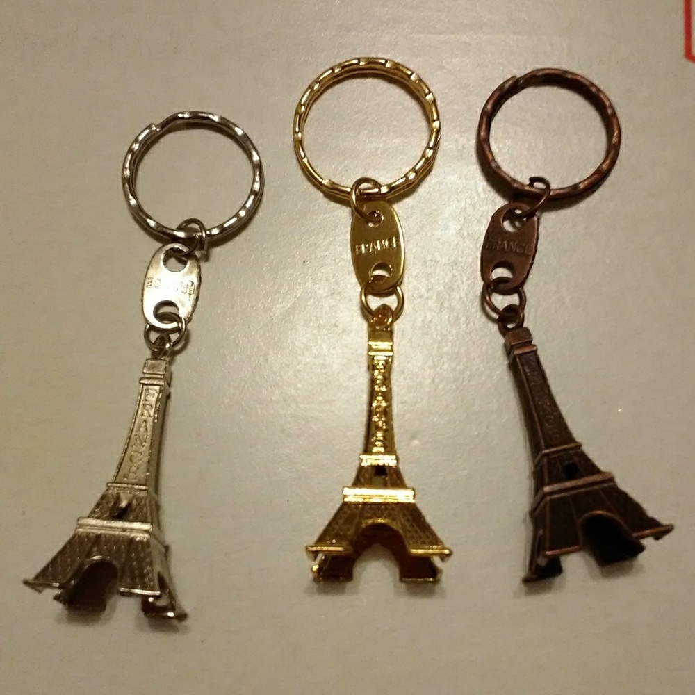 3 DIFFERENT COLORED Paris France Keychain Holders